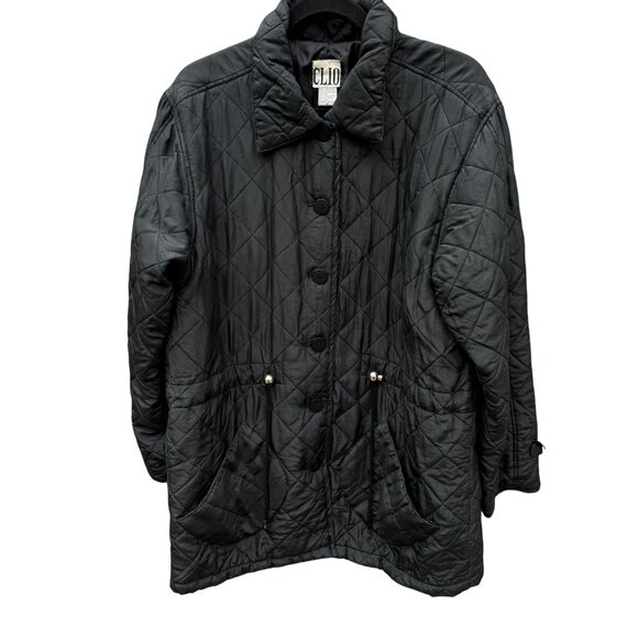 Clio Jackets & Blazers - Clio Vintage Womens Black Quilted Jacket Button Front Pockets Drawstring Waist M